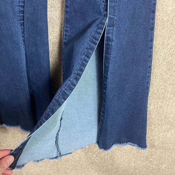 Bailey44 Khyber Pass Jeans Womens Small S‎ Blue Slit Flare Raw Hem Pull On Pants - Picture 4 of 13